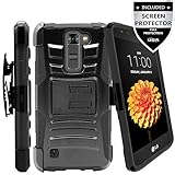 LG Phoenix 2 Case,IDEA LINE INC(TM)Heavy Duty Armor Shock Proof Dual Layer Holster Locking Belt Swivel Clip with Kick Stand + Stylus Pen + Premium Screen Protector(Black/Black)