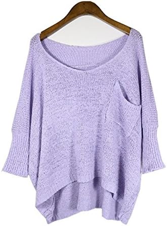 Veawshivon Women's Top Lightweight Knit Casual Sweater V-neck Shirts Pullover (Purple)