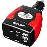 BESTEK 150W Power Inverter Car Laptop Charger DC 12V to AC 230V 240V Converter Adapter with 3-Pin Plug and Dual USB Ports