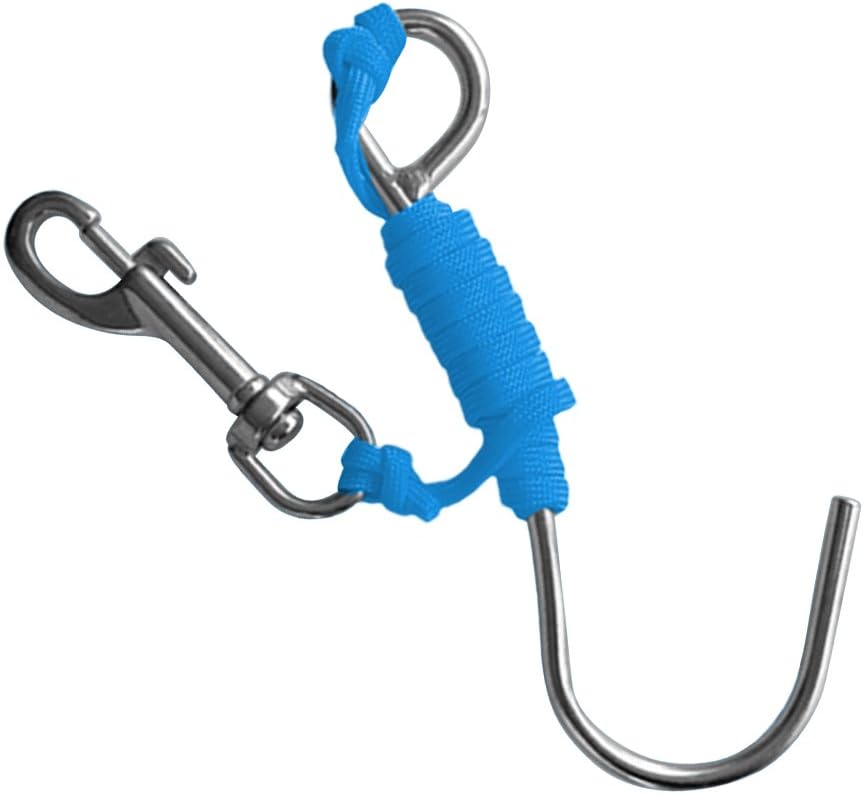 D DOLITY Scuba Diving Stainless Steel Reef Drift Single Hook with 1.2m Nylon Line, 8cm SS Clip