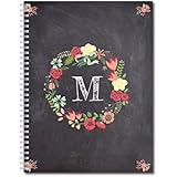 Floral Wreath on Chalkboard Monogram Spiral Notebook / Journal, 120 Wide Ruled, Checklist, or Fitness Pages, durable laminated cover, and wire-o spiral. 8.5x11 | 5.5x8.5 | 8.5x8.5 | Made in the USA