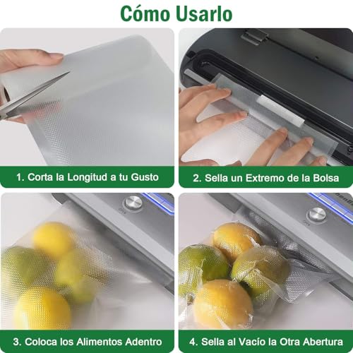 WONDOCK Bolsas para Sellado al Vacío Alimentos 28cm x 5m Corte Libre 3 Rollos Heavy Duty Bolsas Envasar al Vacio Compatible con Todas las Selladoras Sin BPA para Congelar y Cocinar Sous Vide