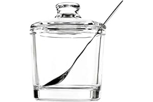 123Arts Glass Sugar Bowl Spice Jar with Lid and Stainless Steel Spoon Spoon