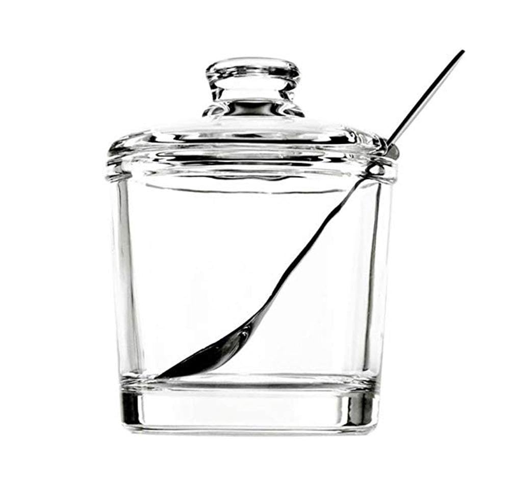 123Arts Glass Sugar Bowl Spice Jar with Lid and Stainless Steel Spoon Spoon