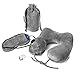 Ultra Comfortable Inflatable Travel Pillow – Portable, Lightweight, Super Compact Neck Support for Airplane, Car, and Train + FREE Travel Accessories Pack – Eye Mask, Ear Plugs and Travel Bag (Grey)