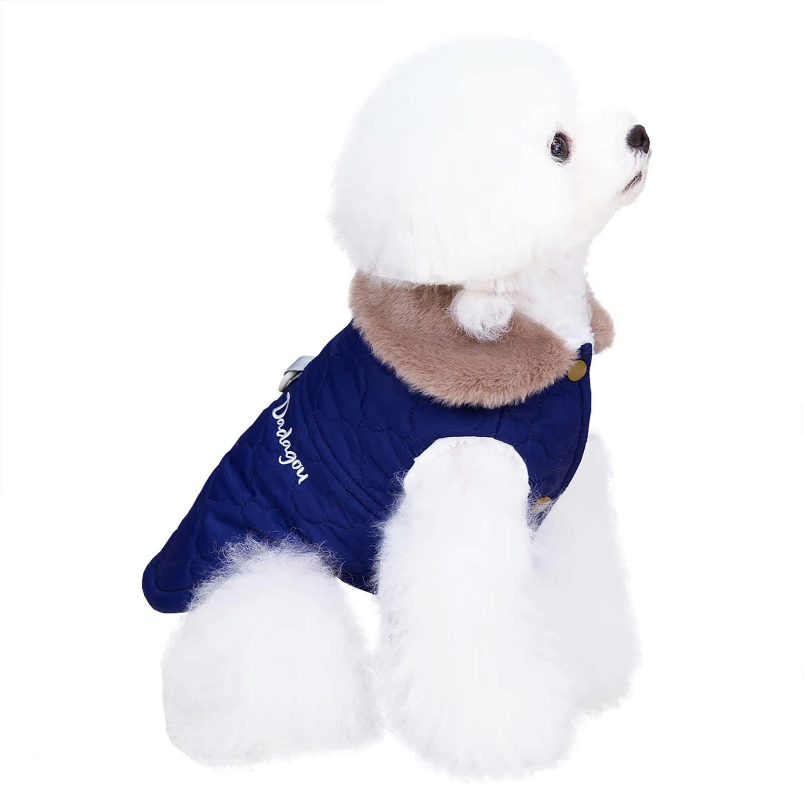 Izefia Dog Coat Cold Weather Windproof Jacket Fleece Warm Sweater Winter Thick Clothes Vest Collar Tank Top for Small Dog Medium Cat Blue XXL