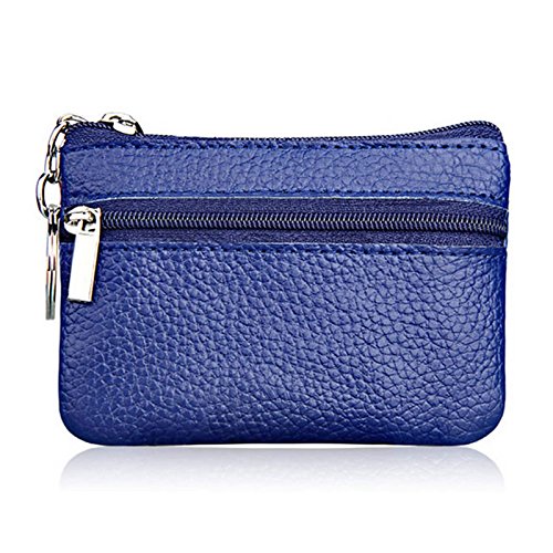 Dabixx Soft Men Women Card Coin Key Holder Zip Genuine Leather Wallet Pouch Bag Purse Blue