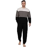Wiepux Mens Winter Pajamas Set Soft Warm Round Collar Long Sleeve Sleepwear Comfy Loungewear Pjs with Pockets