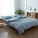 FACE TWO FACE Bedding Duvet Cover Set 3 Pieces 100% Washed Cotton Duvet Cover Linen Like Textured Breathable Durable Soft Comfy (King, Light Blue)