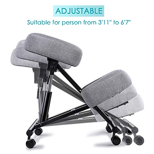 SUPERJARE Adjustable Kneeling Chair, Ergonomic Working Stool W/ 4” Cushion Office Home - Ideal for Neck, Spine, Back Problems - Dark Gray (Cotton & Linen)