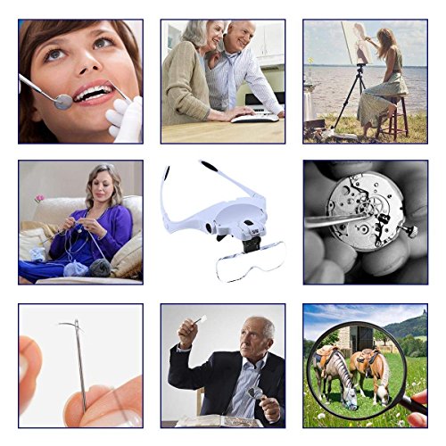 Pancellent Head Magnifier Glasses with Precision Tweezers Set (9 Pcs), Headband Magnifying with 2 LED Light - Thumbnail 6