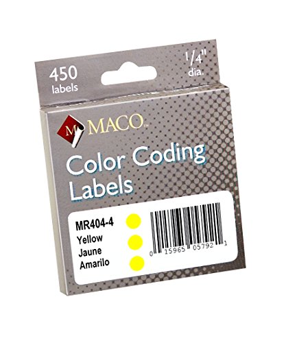 MACO Yellow Round Color Coding Labels, 1/4 Inches in Diameter, 450 Per Dispenser Box (MR404-4)