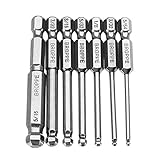 Toolcool Broppe 7pcs SAE 5/64-5/16 Inch 65mm Magnetic Ball End Hex Screwdriver Bits Set 1/4 Inch Hex Shank
