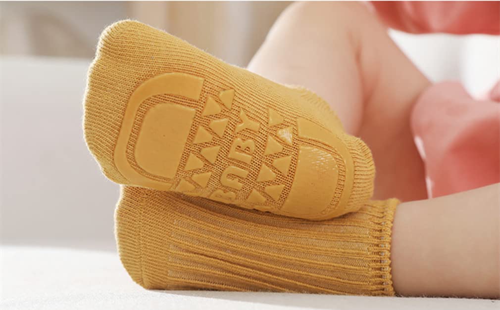 BEHELE Toddler Baby Non-Slip Socks 8 Pairs - Infant Newborn Antiskid With Grips, Solid Unisex Ankle for Girl Boy