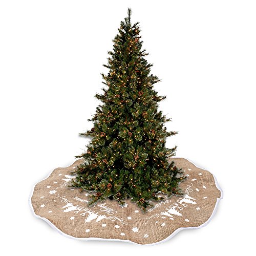 Hootech Christmas Tree Skirt 48 Inch Burlap Tree Skirts Ornaments Xmas Decorations White Snowflake Printed for Christmas Party (48"/122cm)