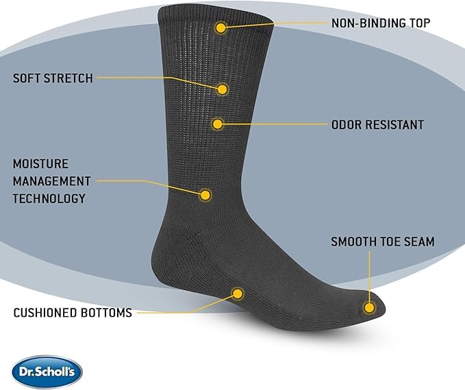 Dr. Scholl's Work mens Diabetes & Circulator Socks - 4 & 6 Pair Packs - Non-binding Moisture Management