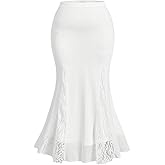 GORGLITTER Women's Plus Size Lace Fishtail Skirt Y2K Mesh High Waisted Bodycon Maxi Long Skirts Rave Outfits