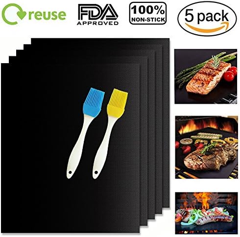 Raking Grill Mat, BBQ Grill Mat Baking Mat - Five Year Warranty, Nonstick FDA Approved, Reusable and Easy to Clean - Set of Five(black)
