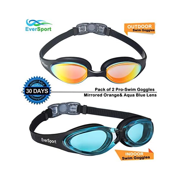 EverSport Swim Goggles 2 Pack, Anti Fog UV Protection Streamline Design