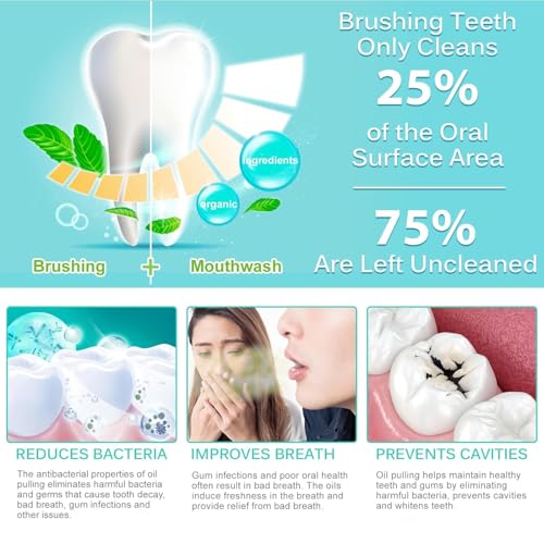 Coconut Pulling Oil for Teeth 30pcs, Oil Pulling, Natural Oral Care, Fights Bad Breath, Alcohol-Free, Tooth Whitening, Gum Health, Dye Free, Antigingivitis Oral Rinse