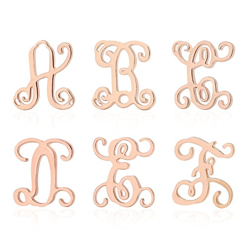 Lazycat A-Z 26 Letter Earrings Stainless Steel 18K Rose Gold Plated Monogram Alphabet Letter Initial Stud for Women