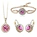 MAFMO Women Fashion Jewelry 18K Gold Plated Crystal Round Shaped Necklace Bracelet Earrings Set (Pink)