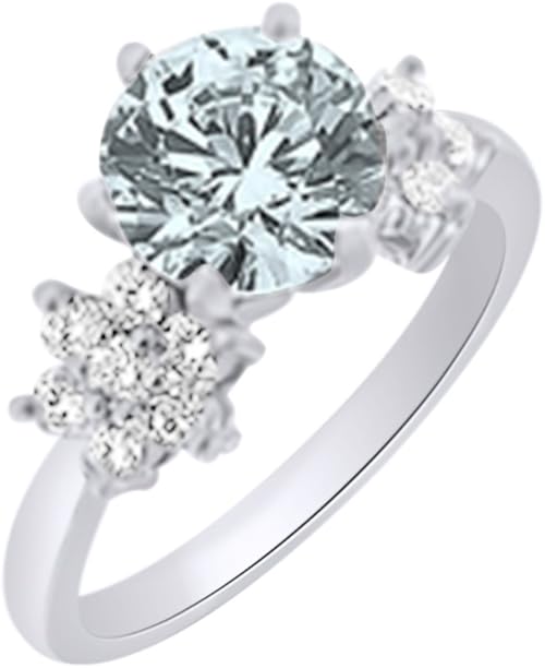 Amazon Affy 2 43 Cttw イミテーションブルーアクアマリン ホワイトナチュラルダイヤモンドフラワー 婚約指輪 14kソリッドゴールド リング 通販