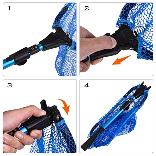 CAPACI Protable Fishing Landing Net Foldable Collapsible Telescopic Aluminum Pole Handle and Safe Fish Catching or Releasing for Durable and Nylon Mesh Bule 95cm/3.2ft (Blue (95cm/3.2ft)) - Thumbnail 5