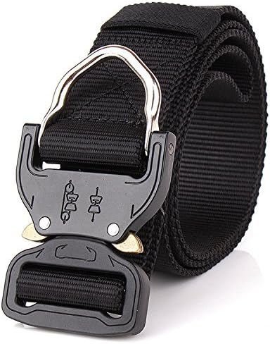 Anthony Moore New Men Canvas Belt Metal Insert Buckle Military Equipment Tactical Belt Swat Army Combat Black 125Cm