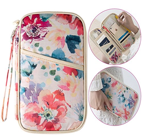 Travel Wallet Passport Holder Document Organizer Clutch Bag & Credit Card Bag, Security Pouch for Women (White)