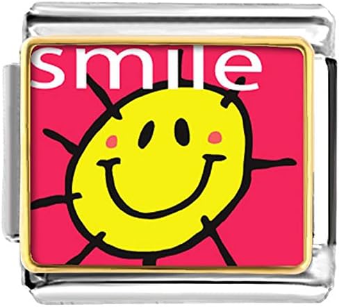 LuckyJewelry Smile Face Etched Italian Charm Sale Cheap fit Nomination Link Bracelet
