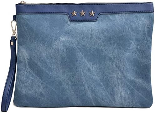 クラッチバッグ レディース メンズ 柔らかい 星 スター スタッズ セカンドバッグ オシャレ ムラ ファスナー 鞄 通勤 ヤマトネコポスbuy 送料無料カード決済可能 通学 無地 カバン デニム転写