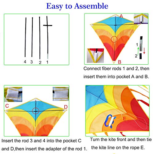 Zhuoyue Kite- Rainbow Diamond Kite for Kids and Adults, Easy to Fly Kite for Beginner, The Best Kite for The Beach and Outdoor Games Activities