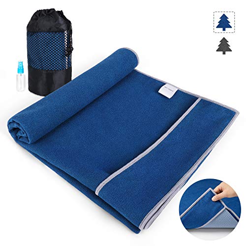 Aqui Legend Non Slip Hot Yoga Towel, Corner Pockets Design for Prevent Bunching-Extra Thick,Super Absorbent,Washable| Perfect Microfiber Yoga Mat Towel for Hot Yoga/Bikram/Pilates (Midnight Blue)