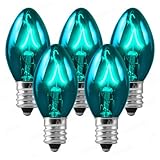 25 Bulbs C7 - Teal Transparent - 5 Watt - Candelabra Base - Christmas Lights - HLS C75WTEAL