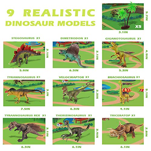 Baztoy Dinosaur Toys Figures Realistic Model Sets Play Mat Trees and Map Educational Boys Gifts Dino World for Kids Dinosaur Party Supply Favors Including T-Rex Tyrannosaurus Triceratops - Thumbnail 2