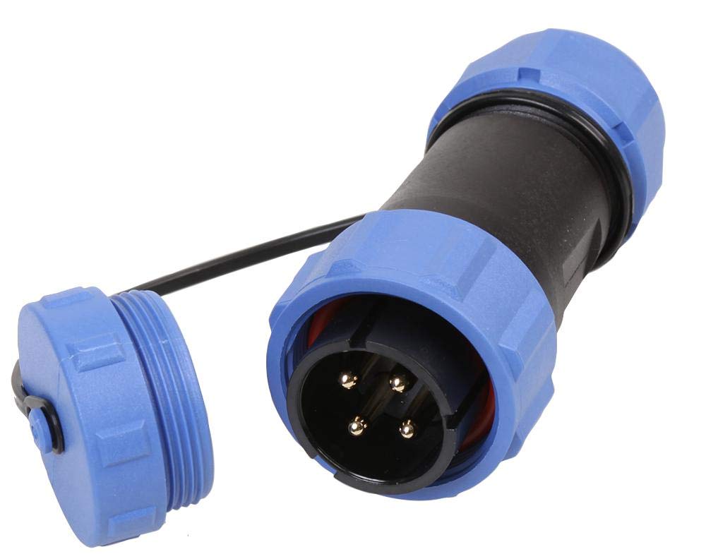 PRO ELEC 4-Pole Circular Threaded Inline Connector Plug – 7–12mm Cable, IP68 Waterproof, Gold Contacts, Nylon Body, 500V AC, 30A – PELR0158