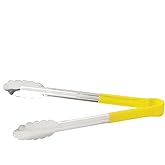 Winco Utility Tong with Yellow Non-Slip Grip, 12-Inch, Stainless Steel