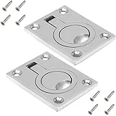 Bestgle 2pcs Flush Ring Pull Handles Stainless Steel Boat Hatch Latch Cabinet Flush Mount Lifting Ring Pull Handle with 8pcs Mount Screws