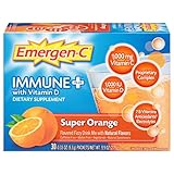 Emergen-C Immune+ (30 Count, Super Orange Flavor) System Support Dietary Supplement Fizzy Drink Mix With Vitamin D, 1000mg Vitamin C plus Antioxidants &amp; Electrolytes, 0.33 Ounce Packets