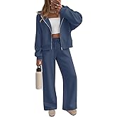 ZESICA Women's 2 Piece Outfits 2025 Spring Winter Fleece Hoodie Tracksuit Zip Up Sweatshirt Long Sweatpant Matching Set
