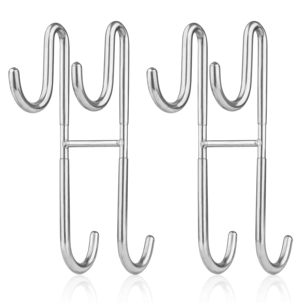 La Desire Glass Shower Hooks Set, 2 Pcs Stainless Steel Over Door Double Sided S Shaped Extended Towel Hanger Bathroom Hooks