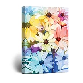 Canvas Wall Art - Oil Painting Style Various Colored Flowers - Giclee Print Gallery Wrap Modern Home Art Ready to Hang - 12x18 inches