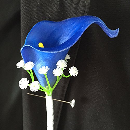 Lily Garden Artificial Flower Calla Lily Boutonniere Corsage with Ribbon (Royal Blue)