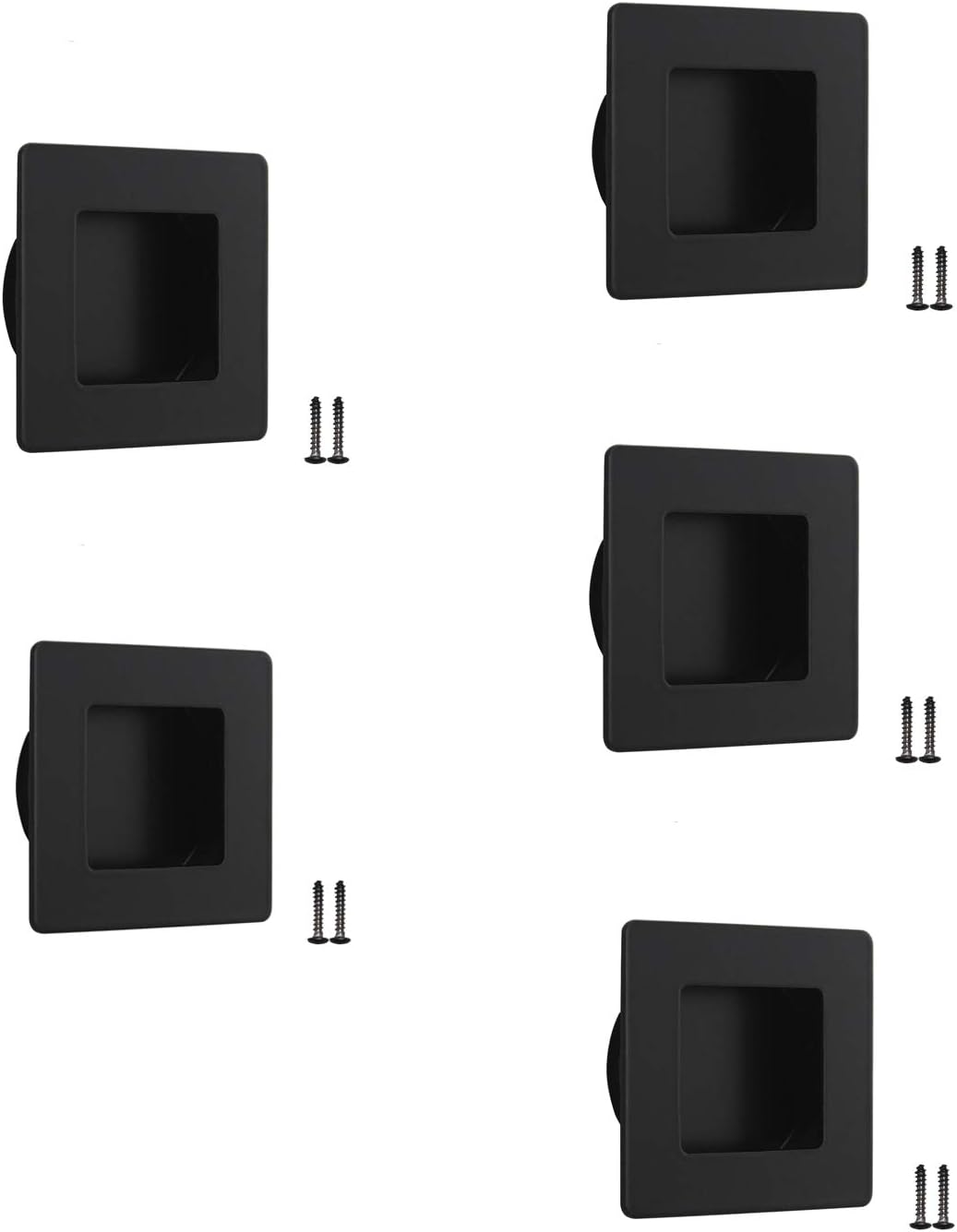 5 Pack Black Finger Pulls, Solid Recessed Square Pocket Door Pulls