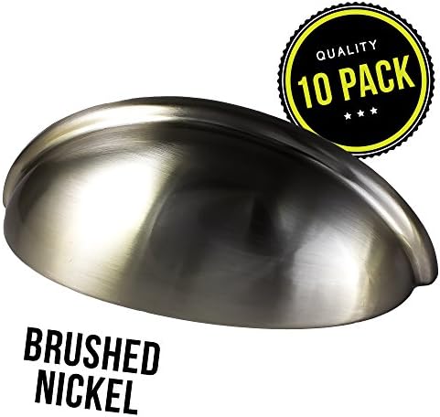 Cabinet Hardware Bin Cup Drawer Handle Pull - 3" Inch (76mm) Hole Centers (10pk Satin Nickel)