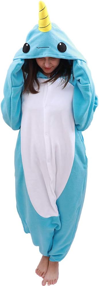 Adult Narwhal Onesie Animal Pajamas-Plush One Piece Halloween Cosplay Costume