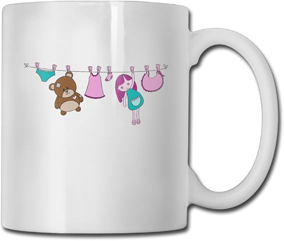 Amazon Co Jp 赤ちゃん物干し綱 おしゃれ マグカップ カップ コップ 耐熱 オリジナル イラスト レンジ食器 カフェカップ 誕生日プレゼント 白い 服 ファッション小物