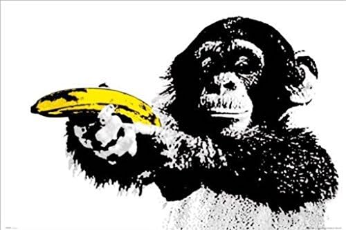 Monkey Holding Banana Just Shoot Me Banana Gun Graffiti Street Art Poster 36x24