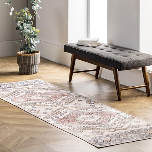 Nuloom SpinClean Mae Peach/Ivory, 2'6" x 10', Traditional, Soft and Cozy, High…